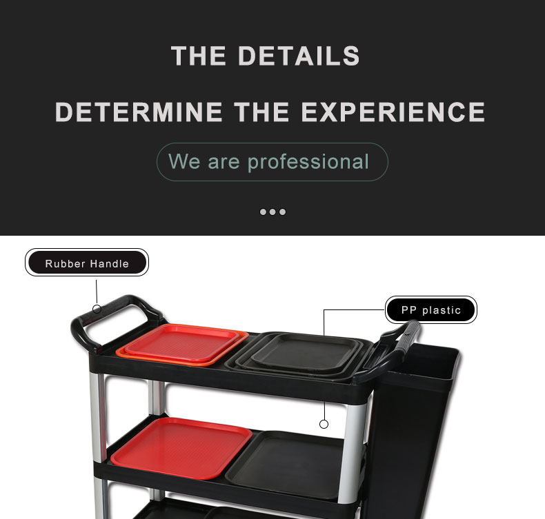 Service Equipment Manufacturer 4 Wheel Food Service Trolley PP plastic 3 layers hospital medical service cart