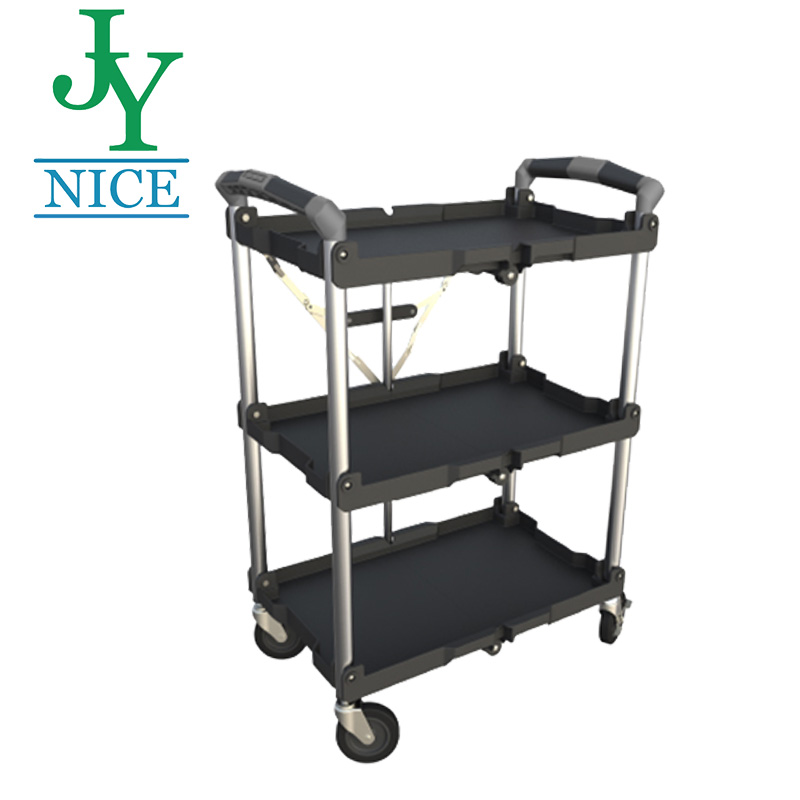 Wholesale 3 Tiers Plastic Restaurant Servicing Cart Food Servicing folding Trolley Cart for Hotel