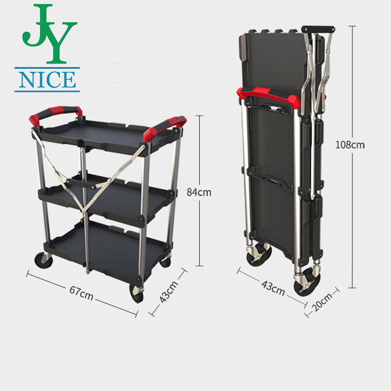 Wholesale 3 Tiers Plastic Restaurant Servicing Cart Food Servicing folding Trolley Cart for Hotel