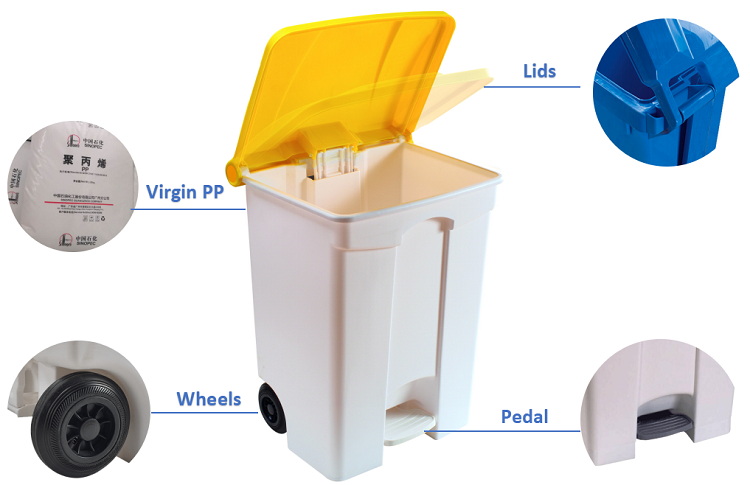 Eco-friendly Sorting Medical Pull Out waste bin tall large foot pedal clinical plastic garbage can