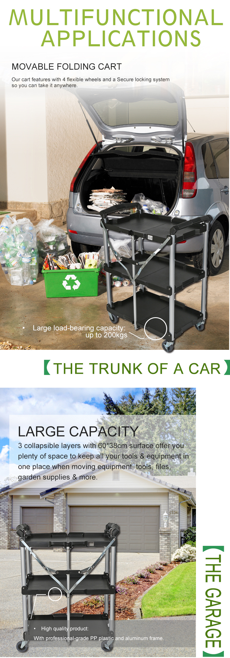 Plastic Folding Serving Trolley Hotel Guest Room Food Service Cart With Wheels Commercial Kitchen Service Utility Cart