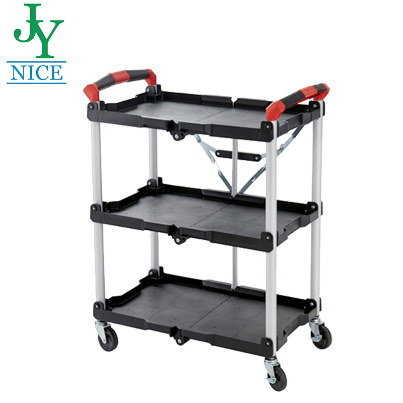 Plastic Folding Serving Tool Trolley Hotel Guest Room Food Service Cart With Wheels Commercial Kitchen Service Utility Cart