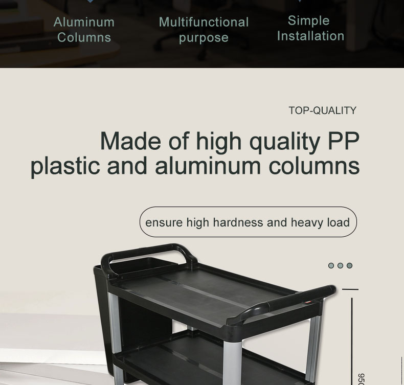 Service Equipment Manufacturer 4 Wheel Food Service Trolley PP plastic 3 layers hospital medical service cart