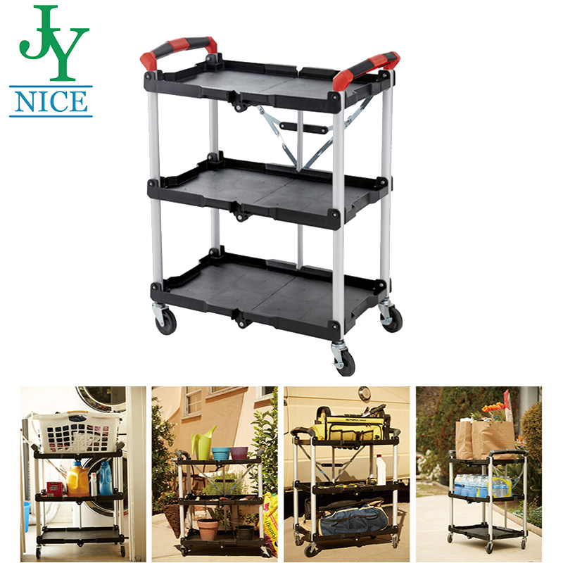 Wholesale 3 Tiers Plastic Restaurant Servicing Cart Food Servicing folding Trolley Cart for Hotel