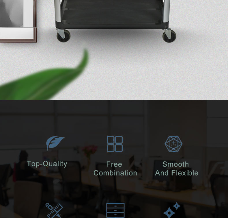 Service Equipment Manufacturer 4 Wheel Food Service Trolley PP plastic 3 layers hospital medical service cart