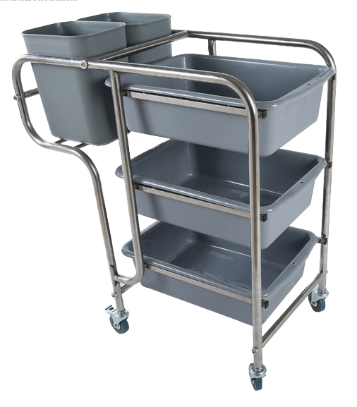 Three Shelf Restaurant Hotel Dish Collecting Cart with bucket stainless steel plates bowls cleaning trolley