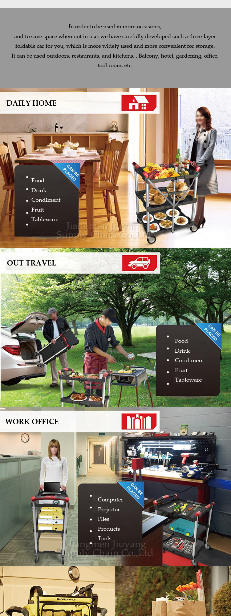 Plastic Folding Serving Trolley Hotel Guest Room Food Service Cart With Wheels Commercial Kitchen Service Utility Cart