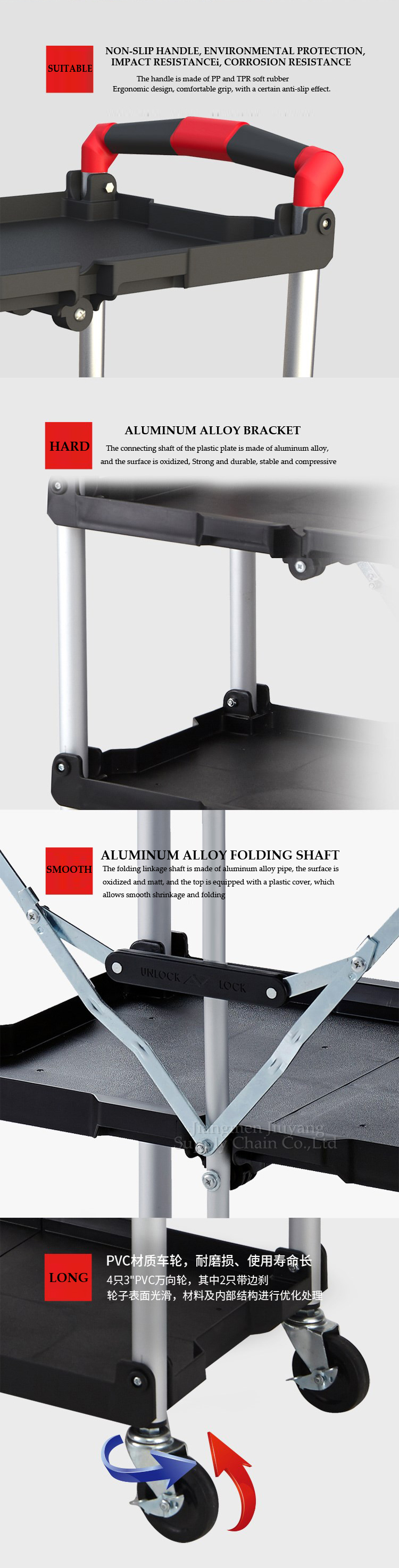 Metal Storage Shelves Multifunctional Trolley with Utility Handles Easy Folded Assembly Cart for Kitchen,Office Etc.