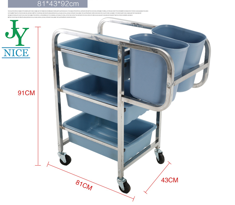 Three Shelf Restaurant Hotel Dish Collecting Cart with bucket stainless steel plates bowls cleaning trolley
