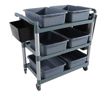 Three Shelf Restaurant Hotel Dish Collecting Cart with bucket stainless steel plates bowls cleaning trolley