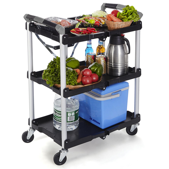 Plastic Folding Serving Trolley Hotel Guest Room Food Service Cart With Wheels Commercial Kitchen Service Utility Cart