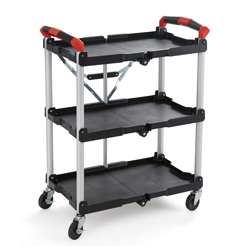 Wholesale 3 Tiers folding service Cart with Four wheels for shopping
