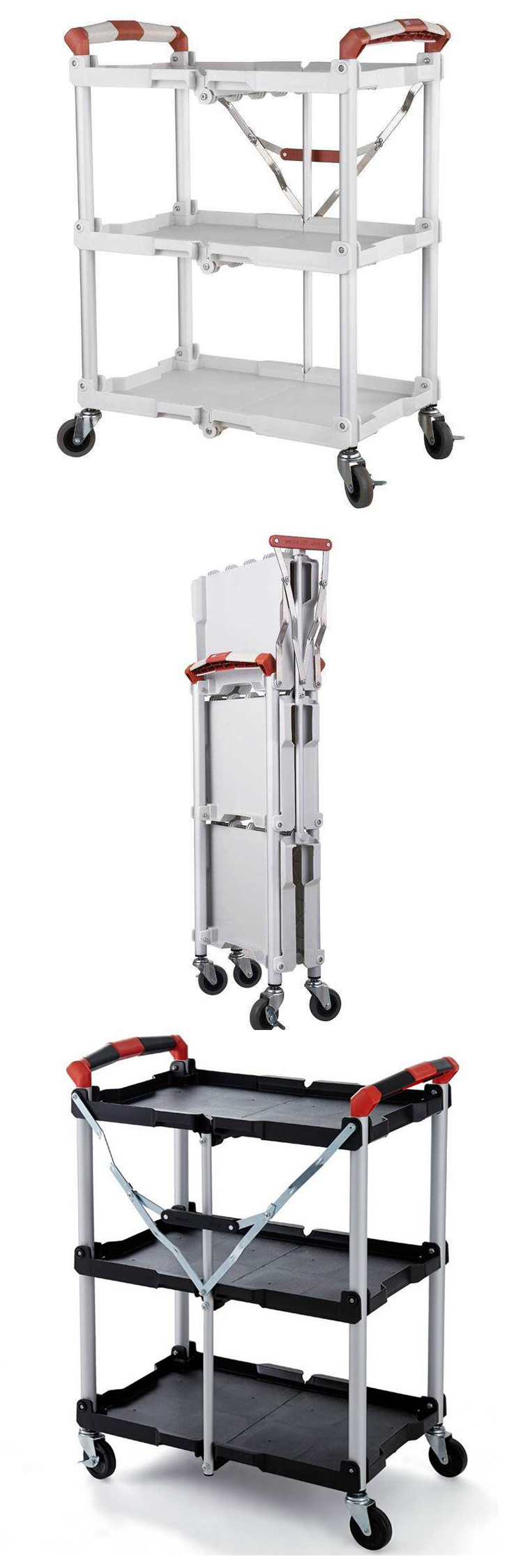 2021 New Collapsible Service Cart Hotel Canteen Kitchen Mobile Tool Cart Folding Food Service Trolley