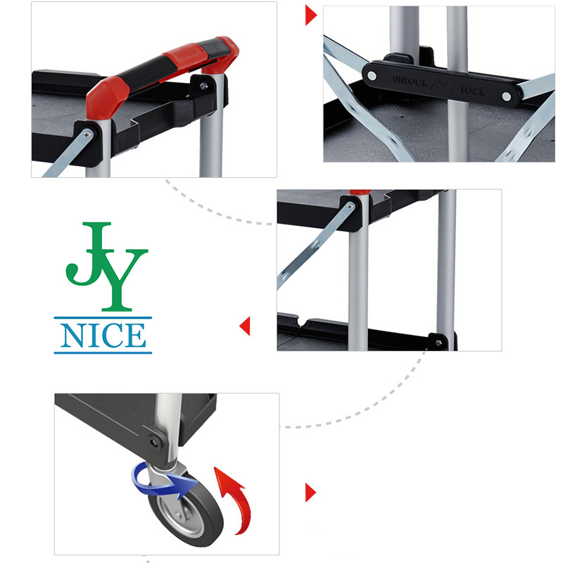 Wholesale 3 Tiers Plastic Restaurant Servicing Cart Food Servicing folding Trolley Cart for Hotel